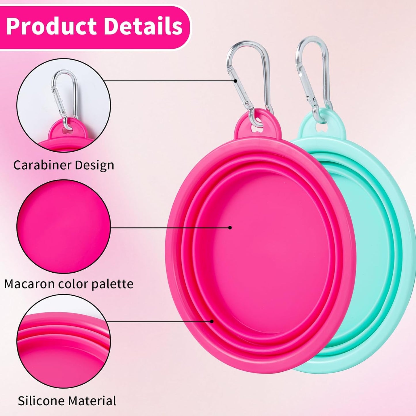 Collapsible Dog Bowl, 2Pack Macaron Color Pet Travel Bowls Silicone Foldable Water Feeder Dish for Small to Large Dogs Cat Walking Hiking Camping (Macaron Bright Pink and Bright Green, Small)